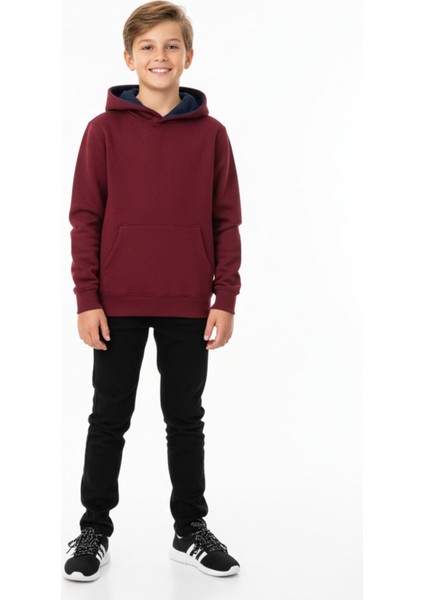 Erkek Çocuk Bordo Kapüşonlu Cepli 3 Iplik Sweatshirt BGL-ST05002 modelleri