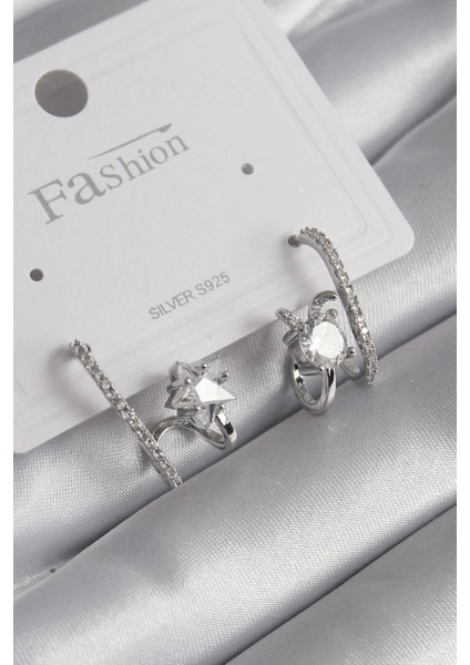 Pirinç Gümüş Renk Zirkon Taşlı Kadın Küpe - TJ-BKP8620