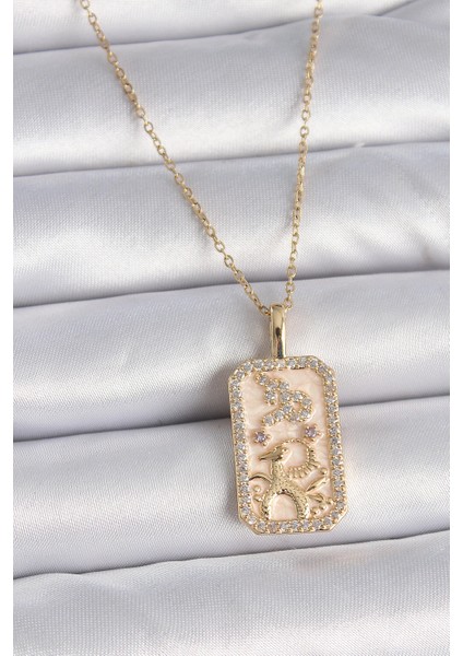 316L Çelik Gold Renk Zincir Oğlak Burcu Zirkon Taşlı Kadın Kolye - TJ-BKO9459