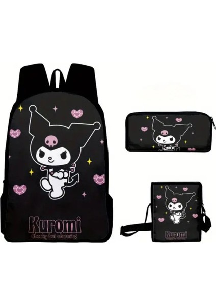 Çocuk Sırt Çantası Seti Kuromi Figürlü (Sırt Çantası /beslenme(Omuz) Çant. / Kalem Kutusu) D313