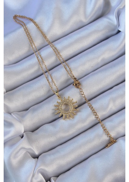 316L Çelik Zincir Altın Renk Zirkon Taşlı Parlayan Güneş Kolye - TJ-BKO9105 fiyatları