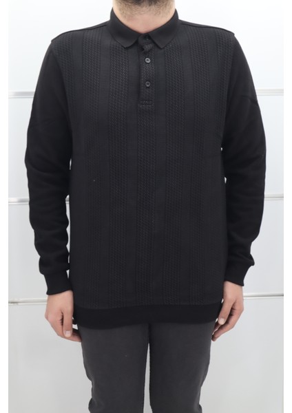 Fistan Store Erkek Desenli Spor Kesim Normal Kalıp Polo Yaka Selanik Kumaşlı Kışlık Kazak