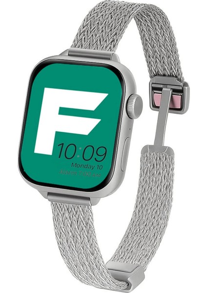 Apple Watch 11 46MM ile Uyumlu D Mıknatıslı Ince Metal Hasır Kordon Kayış - FC1139