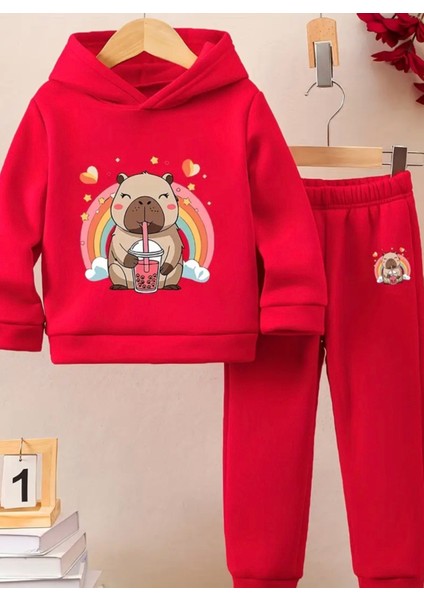 Punıx Kıds Özel Seri Kapüşonlu Gökküşağı Smoothıe Zamanı Baskılı Kız Çocuk Kışlık Eşofman Takımı