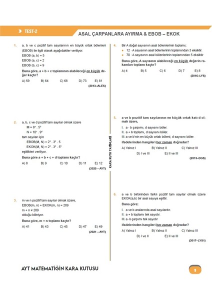 2026 Yks-Ayt Matematik Kara Kutu Ösym Çıkmış Soru Havuzu Bankası Konu Özetli Dijital Çözümlü modelleri