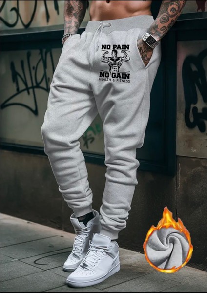 Punıx Büyük Beden Özel Seri No Pain No Gain Baskılı %100 Pamuk Tam Kışlık Gym Stil Erkek Eşofman Altı