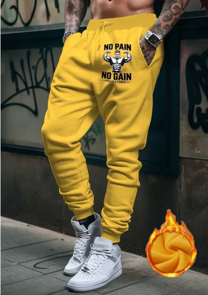 Punıx Büyük Beden Özel Seri No Pain No Gain Baskılı %100 Pamuk Tam Kışlık Gym Stil Erkek Eşofman Altı