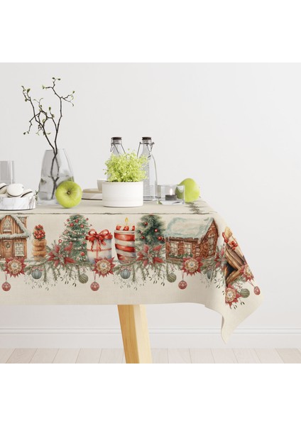 Yılbaşı Desenli Dijital Baskılı Masa Örtüsü - 140 x 220 cm 140X240 cm - Panama Kumaş