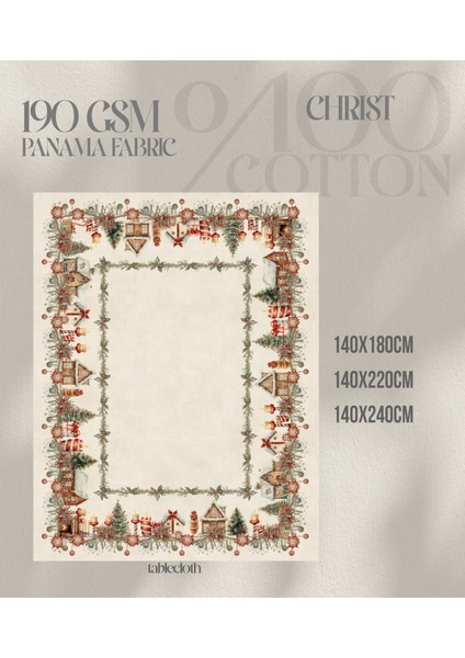 Yılbaşı Desenli Dijital Baskılı Masa Örtüsü - 140 x 220 cm 140X240 cm - Panama Kumaş