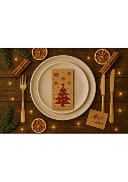 20 Li Yılbaşı Peçetesi Kraft Çam Desenli Yılbaşı Sofrası Aksesuar Peçetesi 8X24 modelleri