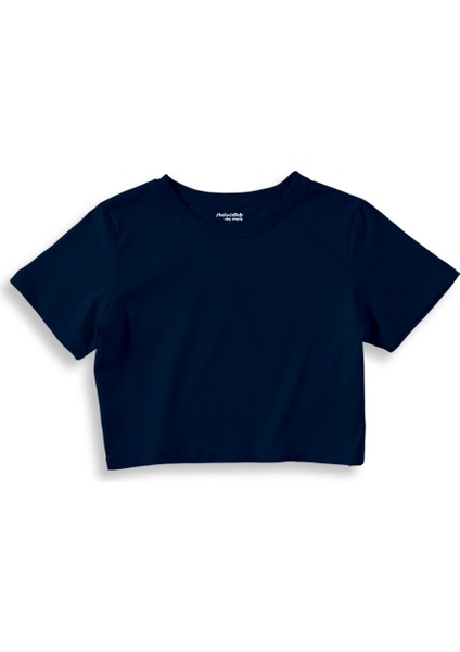 Basic Crop Tişört - Lacivert