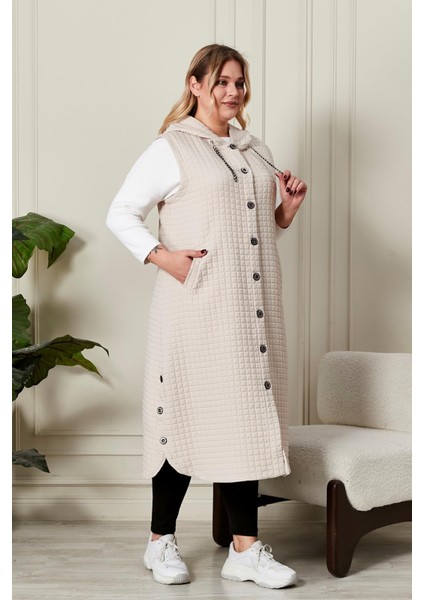 Kadın Büyük Beden Düğmeli Kapitone Yelek fırsatları