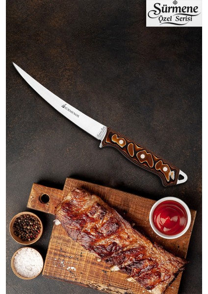 Sürmene Serisi Mutfak Fileto Bıçak Et Balık Tavuk Fileto Bıçağı Kahve Verzalit Sap HDS-129