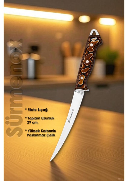 Sürmene Serisi Mutfak Fileto Bıçak Et Balık Tavuk Fileto Bıçağı Kahve Verzalit Sap HDS-129 fiyatları