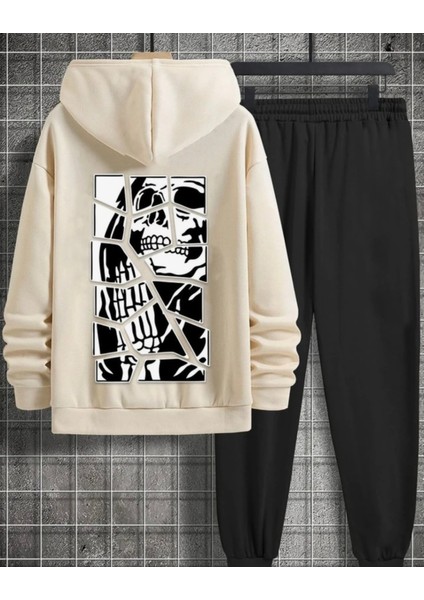 Punıx Kıds Özel Seri Kapüşonlu Skullcracked Sırt Baskılı %100 Pamuk Kışlık Sokak Stil Erkek Çocuk Eşofman Takımı