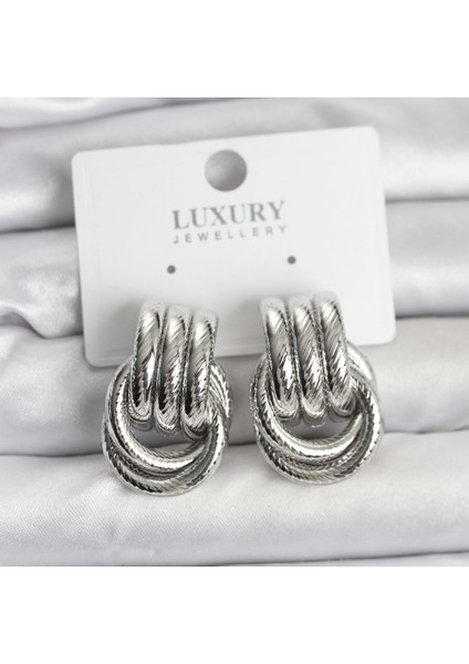 Gümüş Renk Halka Modelli Pirinç Kadın Küpe - TJ-BKP11351