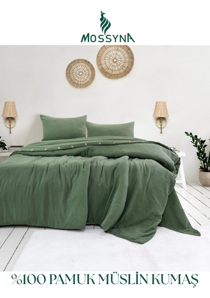 %100 Pamuk Müslin Çift Kişilik Nevresim Takımı - Boncuk Silikon Yastık Hediyeli (2 Adet)