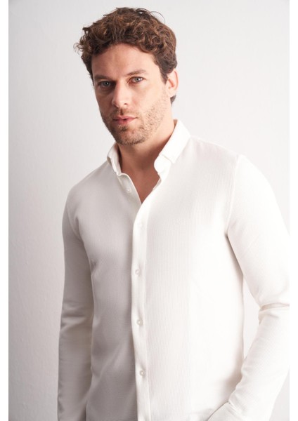 Beyaz Smart Düğmeli Yaka Uzun Kol Cepsiz Slim Fit Casual Gömlek 1004255167 fırsatları