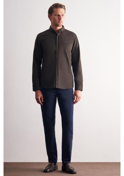Koyu Kahverengi Smart Düğmeli Yaka Uzun Kol Cepsiz Slim Fit Casual Gömlek 1004255170 fiyatları