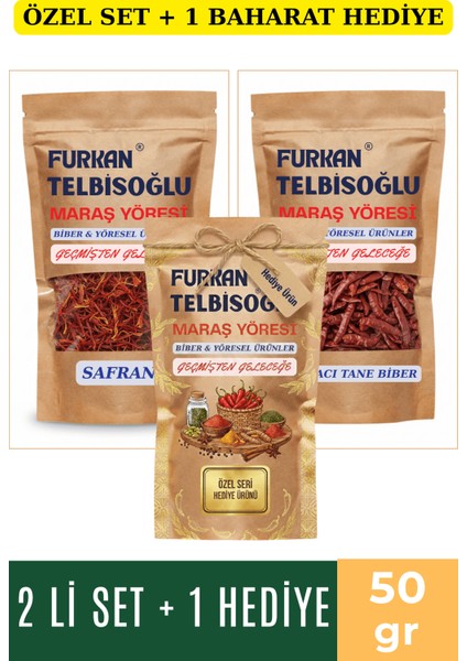 Organik Safran (Haspir) 50GR + Çok Acı Tane Biber 50GR + 1 Baharat Hediye