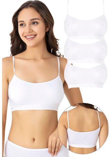 Kadın Bambu İp Askılı Çıkarılabilir Pedli Büstiyer Beyaz 3'lü Paket