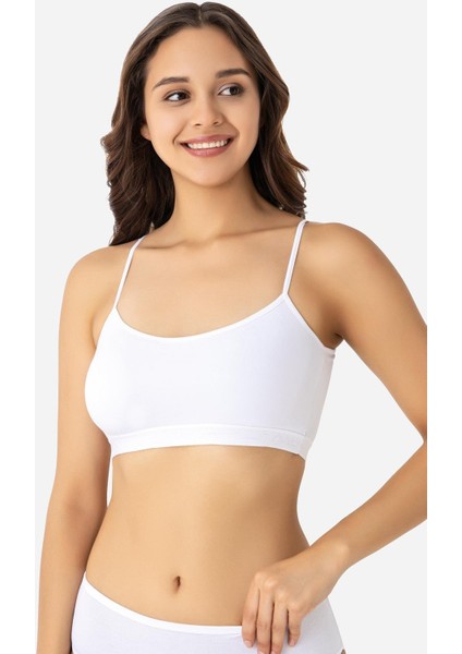 Kadın Bambu İp Askılı Çıkarılabilir Pedli Büstiyer Beyaz 3'lü Paket