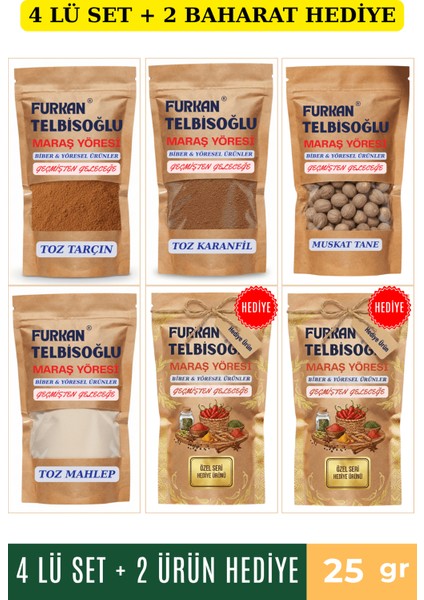 Mahlep Toz 25GR + Karanfil Toz 25GR + Toz Tarçın 25GR + Muskat Tane 25GR + 2 Baharat Hediye