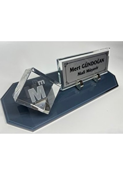 Füme Cam Masa Isimlik ve Cam Içi Mali Müşavirlik Logolu Küp Patlatma