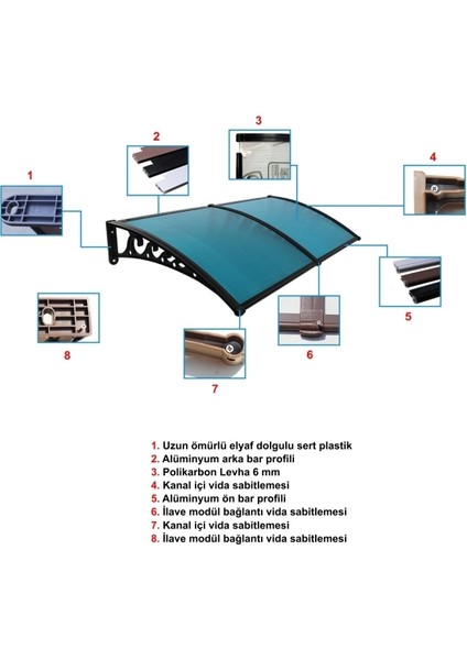 Pratik Sundurma Kapı Pencere Üstü 100X300 cm Antrasit Gri 6 mm Levha modelleri