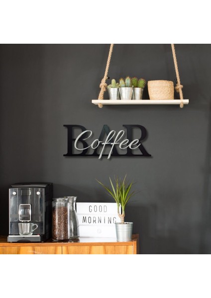 Coffee Bar Yazılı Duvar Süsü | 14X20 cm | Şık Kahve Köşesi Dekoru modelleri