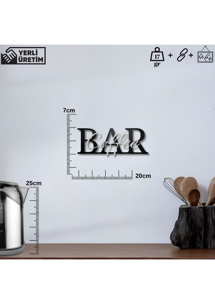 Coffee Bar Yazılı Duvar Süsü | 14X20 cm | Şık Kahve Köşesi Dekoru indirimleri