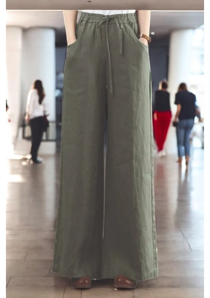 Yazlık Beli Lastikli Tasarım Keten Pantolon modelleri