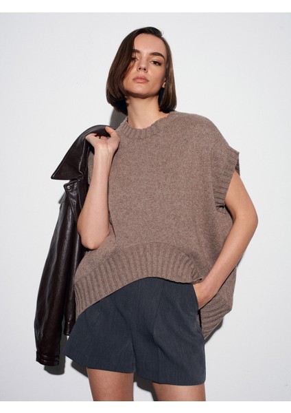 10839 Yün Karışımlı Oversize Süveter-Vizon