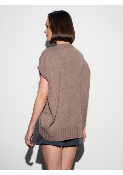 10839 Yün Karışımlı Oversize Süveter-Vizon fiyatları