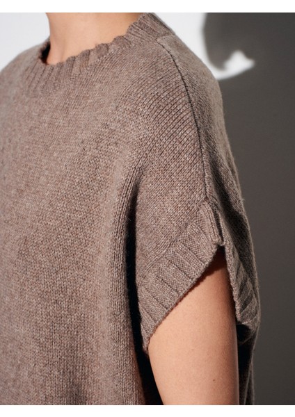 10839 Yün Karışımlı Oversize Süveter-Vizon fırsatları