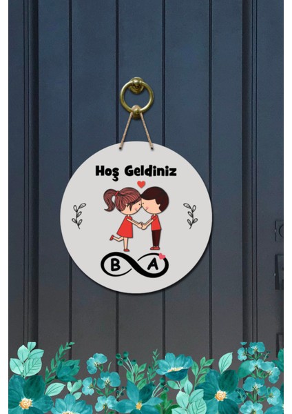 Kapı Süsü Aşık Çift Hoş Geldiniz Ahşap Baskı Kişiye Özel Tasarım modelleri