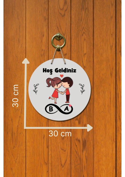 Kapı Süsü Aşık Çift Hoş Geldiniz Ahşap Baskı Kişiye Özel Tasarım fırsatları
