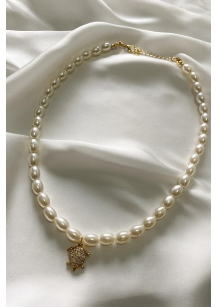 Kaplumbağ Uçlu Oval Inci Kolye fiyatları