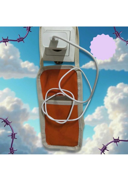 Turuncu Suni Deri Askılı Priz Üstü Telefon Tutucu | Yüksek Prizler Için Şarj Askısı fiyatları