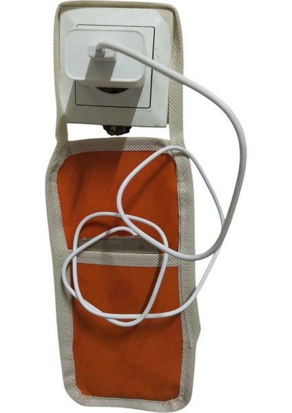 Turuncu Suni Deri Askılı Priz Üstü Telefon Tutucu | Yüksek Prizler Için Şarj Askısı modelleri