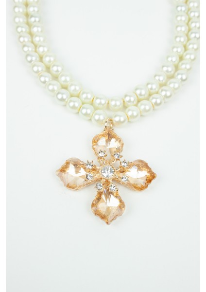 Cam Inci Çift Sıralı Kristal Uçlu Kolye fırsatları