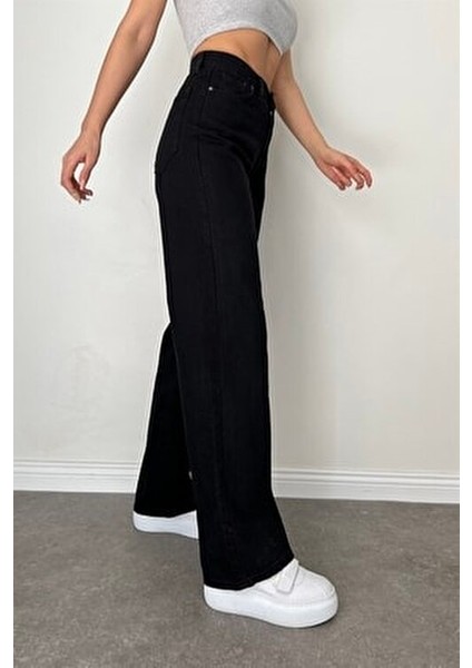 Kadın Geniş Paça Süper Yüksek Bel Likralı Palazzo Jeans Modern Stil