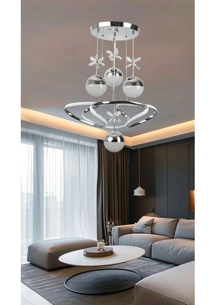 Burgu Krom 4 Toplu Işık Renkleri(Beyaz, Sarı, Gün Işığı) Ledli Avize fiyatları