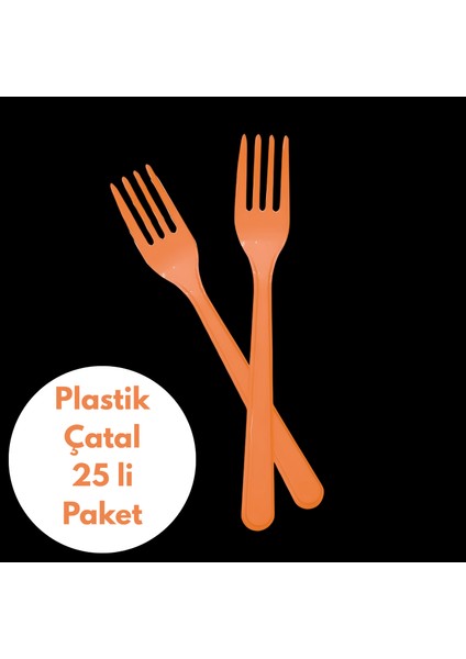 Turuncu Renkli Plastik Çatal 25 Li Paket