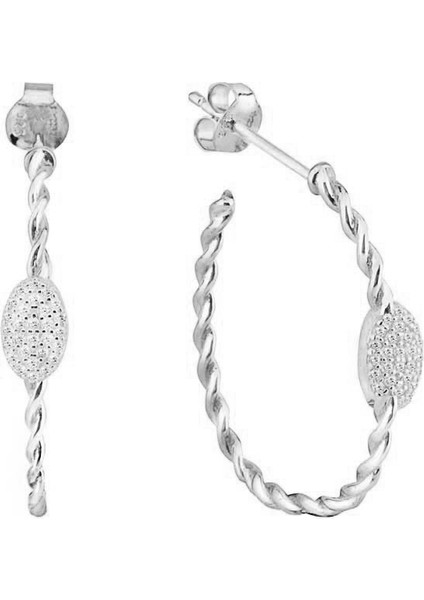 Emılıano Jewellery Silver 925 Ayar Zirkon Taşlı Burgulu Yuvarlak Desenli Küpe