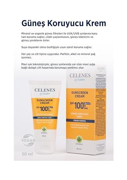 Celenes Herbal Spf 100 Suya Dayanıklı Güneş Kremi (50 Ml) modelleri