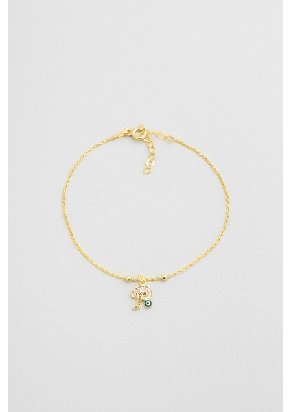 P Harfi 18 Ayar Sarı Altın Kaplama 19 cm Gümüş Nazar Bileklik