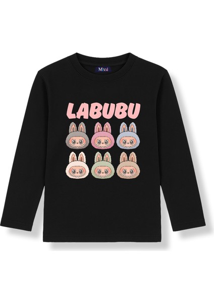 Labubu Pastel Renkli Uzun Kollu Baskılı Çocuk Tişört (4-13 Yaş)