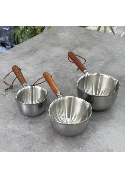 Lüx Çelik Akasya Saplı 3 Lü Sosluk Seti 150 ml 300 ml 500 ml