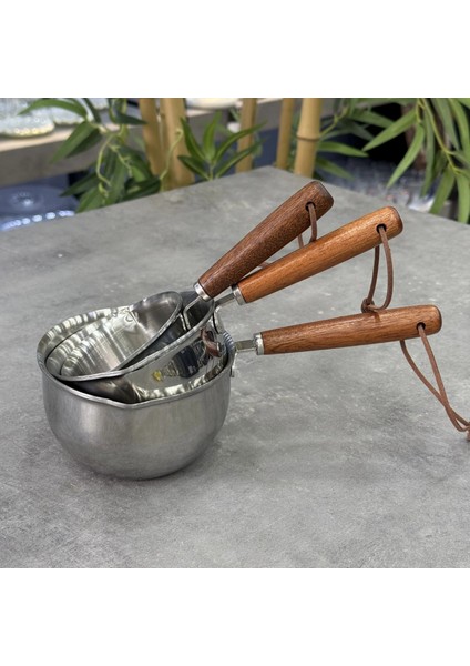 Lüx Çelik Akasya Saplı 3 Lü Sosluk Seti 150 ml 300 ml 500 ml modelleri